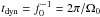 Mathematical equation: \hbox{$t_{\rm dyn}=f_0^{-1}=2 \pi / \Omega_0$}