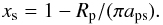 Mathematical equation: \begin{equation} \label{eq:x_s} x_\mathrm{s}=1-R_\mathrm{p}/({\pi}a_\mathrm{ps}) . \end{equation}