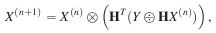 \begin{equation} \label{JVCmethod} X^{(n+1)} = X^{(n)} \otimes \parenth{ \mathbf{H}^{T} (Y {\mathbf{H} X^{(n)}})}, \end{equation}