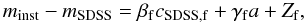 \appendix \setcounter{section}{1} \begin{equation} \label{eq:photofit} m_{\mathrm{inst}}-m_{\mathrm{SDSS}} = \beta_{\mathrm{f}} c_{\mathrm{SDSS,f}}+\gamma_{\mathrm{f}} a+Z_{\mathrm{f}}, \end{equation}