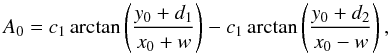 \begin{equation} A_0=c_1 \arctan \left( \frac{y_0 + d_1}{x_0 + w}\right) - c_1 \arctan \left( \frac{y_0 + d_2}{x_0 - w}\right), \label{AGiuliani} \end{equation}