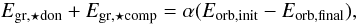 \begin{equation} E_{\rm gr, \star don} + E_{\rm gr, \star comp} = \alpha (E_{\rm orb,init}-E_{\rm orb,final}), \label{eq:dspi} \end{equation}