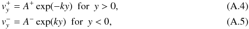 \appendix \setcounter{section}{1} \begin{eqnarray} &&v_y^+ = A^+\exp(-ky)~~\mathrm{for}~~y>0,\\ &&v_y^- = A^-\exp(ky)~~\mathrm{for}~~y<0, \end{eqnarray}