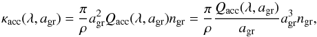 \appendix \setcounter{section}{1} \begin{equation} \kap(\lambda,\ag) = \frac{\pi}{\rho} \ag^2\qq(\lambda,\ag)n_{\mathrm{gr}}=\frac{\pi}{\rho} \frac{\qq(\lambda,\ag)}{\ag}\ag^3n_{\mathrm{gr}}, \end{equation}