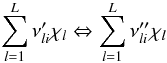 \appendix \setcounter{section}{1} \begin{equation} \sum_{l=1}^{L}\nu_{li}'\chi_l \Leftrightarrow \sum_{l=1}^{L}\nu_{li}''\chi_l \end{equation}