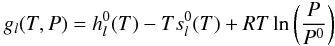 \appendix \setcounter{section}{2} \begin{equation} g_l(T,P) = h^0_l(T) - Ts^0_l(T) + RT \ln\left(\frac{P}{P^0}\right) \end{equation}