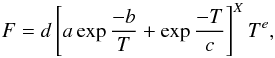\appendix \setcounter{section}{3} \begin{equation} F=d \left[ a\exp\frac{-b}{T}+\exp\frac{-T}{c} \right]^X T^e, \end{equation}