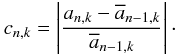 \appendix \setcounter{section}{1} \begin{equation} c_{n,k}=\left|\frac{a_{n,k}-\overline{a}_{n-1,k}}{\overline{a}_{n-1,k}}\right|\cdot \end{equation}