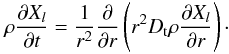 \begin{equation} \rho \frac{\partial X_l}{\partial t} = \frac{1}{r^2} \frac{\partial }{\partial r} \left( r^2 D_{\rm t} \rho \frac{\partial X_l}{\partial r} \right)\cdot \end{equation}