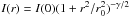 \hbox{$I(r)=I(0)(1+r^2/\rs^2)^{-\gamma/2}$}