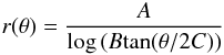 \begin{equation} \label{eq_spiral} r(\theta) = \frac{A}{\log \left({B}\\ {\rm tan} (\theta/2{C})\right)} \end{equation}