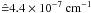 \hbox{$\hat= 4.4\times 10^{-7} \text{ cm}^{-1}$}