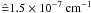 \hbox{$\hat= 1.5\times 10^{-7} \text{ cm}^{-1}$}