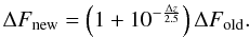 \begin{equation} \label{eqflux} \Delta F_{\rm new}=\left( 1+10^{-\frac{\Delta z}{2.5}} \right) \Delta F_{\rm old}. \end{equation}