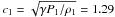\hbox{$c_1=\sqrt{{\gamma P_1}/{\rho_1}}=1.29$}