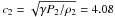 \hbox{$c_2=\sqrt{{\gamma P_2}/{\rho_2}}=4.08$}