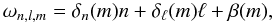 \begin{equation} \label{reg1} \omega_{n,l,m} = \delta_n(m) n + \delta_\ell(m) \ell + \beta(m), \end{equation}
