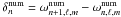 \hbox{$\delta_n^\mathrm{num}= \omega^\mathrm{num}_{n+1, \ell, m}-\omega^\mathrm{num}_{n, \ell, m}$}