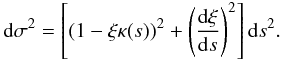 \appendix \setcounter{section}{3} \begin{equation} {\rm d}\sigma ^2= \left[ ( 1 - \xi \kappa (s) ) ^2 + \left( \frac{{\rm d}\xi}{{\rm d}s} \right) ^2 \right] {\rm d} s ^2. \end{equation}