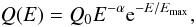 Mathematical equation: \begin{equation} \label{eq:injection} Q(E)=Q_{0} E^{-\alpha}{\rm e}^{-E/E_{\rm{max}}}, \end{equation}
