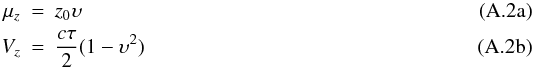\appendix \setcounter{section}{1} % subequation 3501 0 \begin{eqnarray} \mu_z &=& z_0 \upsilon \label{eqn:OUprocess_mean} \\ V_z &=& \frac{c\tau}{2}(1 - \upsilon^2 ) \end{eqnarray}