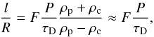 \begin{equation} \frac{l}{R} = F \frac{P}{\tau_{\rm D}} \frac{\rp + \rc}{\rp - \rc} \approx F \frac{P}{\tau_{\rm D}}, \label{eq:lrseis} \end{equation}