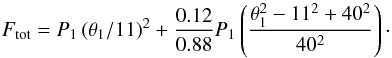 \appendix \setcounter{section}{1} \begin{equation} F_\mathrm{tot}=P_1\left(\theta_1/11\right)^2+\frac{0.12}{0.88}P_1\left(\frac{\theta_1^2-11^2+40^2}{40^2}\right)\cdot\label{f450} \end{equation}