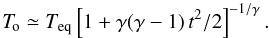\begin{equation} \tmean \simeq \teq \left[1+\gamma(\gamma-1) \,t^2/2\right]^{-1/\gamma} . \label{eq:tmean} \end{equation}