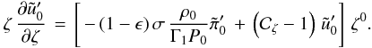 \appendix \setcounter{section}{2} \begin{eqnarray} \zeta \, \frac{\partial \tilde{u}_{0}'}{\partial \zeta} \, = \, \left[ \, - \, (1-\epsilon) \, \sigma \, \frac{\rho_0}{\Gamma_1 P_0} \tilde{\pi}_{0}' \, +\, \left( \mathcal{C}_{\zeta} - 1 \right) \, \tilde{u}_{0}' \right] \, \zeta^0 . \end{eqnarray}