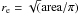 \hbox{$r_{\rm e} = \sqrt({\rm area}/\pi)$}