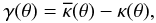 Mathematical equation: \begin{eqnarray} \gamma(\theta) = \overline\kappa(\theta) - \kappa(\theta), \label{eq:gammacirc} \end{eqnarray}