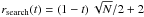 \hbox{$r_{\rm search}(t)=\left(1-t\right)\sqrt{N}/2+2$}