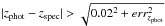 \hbox{$|z_{\rm phot}-z_{\rm spec}|>\sqrt{0.02^2+err^2_{z_{\rm phot}}}$}