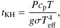\appendix \setcounter{section}{1} \begin{equation} t_\mathrm{KH} = \frac{P \cp T}{g\sigma T_\mathrm{eff}^4}, \end{equation}
