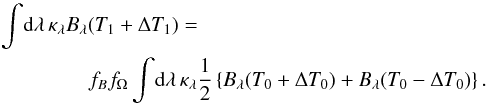 \appendix \setcounter{section}{2} \begin{eqnarray} \intlam \klam\Blam(T_1+\dT_1) = \nonumber\\\fb\fom\intlam \klam \frac{1}{2}\left\{\Blam(T_0+\dT_0)+ \Blam(T_0-\dT_0)\right\} . \label{e:tradeq2} \end{eqnarray}
