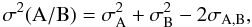 \appendix \setcounter{section}{1} \begin{equation} \sigma^2({\rm A/B})={\sigma_{\rm A}^2 + \sigma_{\rm B}^2 -2\sigma_{\rm A,B}}, \end{equation}