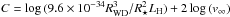 \hbox{$C = \log\,(9.6\times 10^{-34} R_{\rm WD}^3/R_{\star}^2 L_{\rm H}) + 2\log\, (v_{\infty})$}