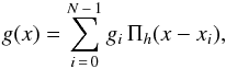 \begin{equation} \label{eq:light_curve} g(x) = \sum_{i\,=\,0}^{N\,-\,1} g_i \, \Pi_h(x-x_i), \end{equation}