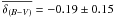 \hbox{$\overline{\delta_{(B-V)}} = -0.19\pm0.15$}