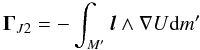 \begin{equation} \vec \Gamma_{J2} = - \int_{M'} \vec l \wedge \nabla U {\rm d}m' \label{eq:N2J2Torque} \end{equation}