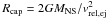 \hbox{$R_{\rm cap}=2 G M_{\rm NS}/v^2_{\rm rel,ej}$}