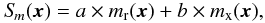 \begin{equation} \label{linear} S\!_{m}({\vec x}) = a \times m_{\rm r}({\vec x}) + b \times m_{\rm x}({\vec x}), \end{equation}
