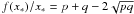 \hbox{$f(x_*)/x_*=p+q-2\sqrt{p q}$}