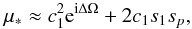 \appendix \setcounter{section}{4} \begin{equation} \mu_* \approx c_1^2 \e^{\ii\Delta\Omega} + 2 c_1 s_1 s_p , \label{eq.mu*} \end{equation}
