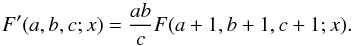\appendix \setcounter{section}{4} \begin{equation} F'(a,b,c;x) = \frac{ab}{c}F(a+1,b+1,c+1;x) . \end{equation}