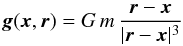 \appendix \setcounter{section}{2} \begin{equation} \vec{g}(\vec{x},\vec{r})=G\,m\,\frac{\vec{r}-\vec{x}}{|\vec{r}-\vec{x}|^{3}} \end{equation}