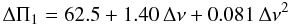 \appendix \setcounter{section}{1} \begin{equation} \label{Dnu-Dpi1} \Tg = 62.5 + 1.40\, \Dnu + 0.081\, \Dnu^2 \end{equation}