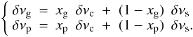 \appendix \setcounter{section}{2} \begin{equation} \label{som} \left\{\begin{array}{rcclccl} \rotg &=& \xg & \rotc &+& (1-\xg) &\rots \\ \rotp &=& \xp & \rotc &+& (1-\xp) &\rots. \\ \end{array}\right. \end{equation}