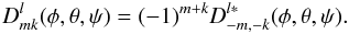 \appendix \setcounter{section}{1} \begin{equation} D^l_{mk}(\phi,\theta,\psi) = (-1)^{m+k}D^{l\ast}_{-m,-k}(\phi,\theta,\psi). \end{equation}
