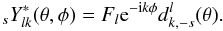 \appendix \setcounter{section}{1} \begin{equation} {}_sY^\ast_{lk}(\theta,\phi) = \sqbeam {\rm e}^{-{\rm i}k\phi}d^{l}_{k,-s}(\theta)\text{.} \end{equation}